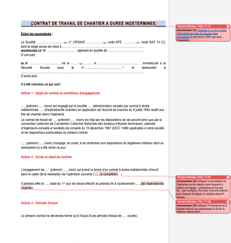 CONTRAT DE TRAVAIL DE CHANTIER A DUREE INDETERMINEE | Fédération Cinov